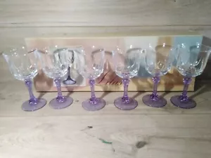 Cristal D'Arques x 6 Wine Glasses Lilas 6" purple stems boxed - Picture 1 of 11