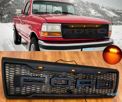 Parrilla para Ford F150 Bronco Grill 1992 93 94 95 1996 parrilla con LED + letra negra Foto 1 de 4