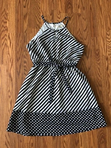 YA LOS ANGELES Black or dark navy / White Striped Polka Dot Women's dress Size L - Picture 1 of 6