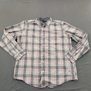 George Shirt Mens Large L 42-44 Long Sleeve Stretch Button Up Pocket Plaid Pink - Picture 1 of 13