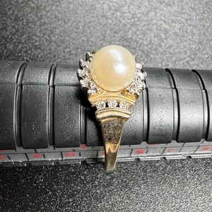 Vintage 10K Gold Diamond Mabe Pearl Ring LGL Leer Gem 2.31g Cocktail Estate - Picture 1 of 12