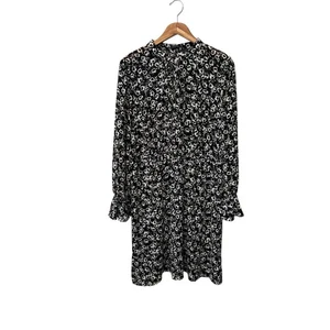 J. Vestido midi Crew para mujer transparente floral blanco negro acampanado manga larga talla XL - Imagen 1 de 12