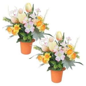 Easter Table Decor, 2 Pcs Artificial Flowers Eggs Potted Fake Tulips Potted - Picture 1 of 8