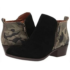 Nuevo sin caja Lucky Brand Negro Gamuza Camuflaje Estampado Botines Cremallera Lateral 8.5 Botas Informales - Imagen 1 de 8
