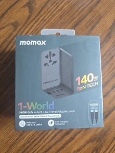 Adaptateur de voyage universel MOMAX 1-World 140 W, technologie GaN, EU/UK/AUS/US/JP - Photo 1 sur 6