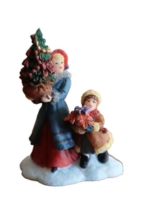 Statuina Villaggio di Natale O'Well Resina Donna Ragazza Madre Figlia Pianta 2,75" - Foto 1 di 8