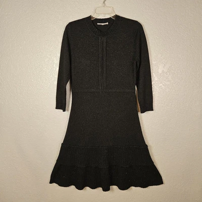 Vestido Suéter Nanette Lepore Talla S Negro con Brillo Plateado 2 Volantes Dobladillo Foto 1 de 4