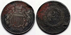 1867 Two Cent Piece - Corroded - Picture 1 of 1
