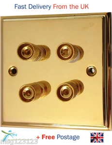 Placa de pared del altavoz Dual / Bi Wire 4 Postes de unión de terminales de oro Latón  - Imagen 1 de 1