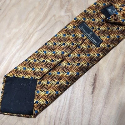 Ermenegildo Zegna Men's 100% Silk Necktie Geometric Luxury Embroidered Diamond - Image 1 of 4