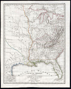 Rare Antique Map-MISSISSIPPI-GULF OF MEXICO-Jean Baptiste Poirson-Tardieu-1803