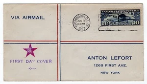 C10 Lindbergh 10c Airmail 1927 FDC Unlisted Lefort - Wash DC w/ NY 6/18 Reverse - Picture 1 of 2