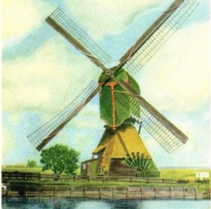 Einzigartige Windmühle Mühle See Kunst Holland Holländischer Stil Vintage Postkarte - Bild 1 von 3