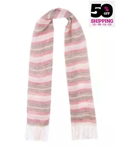 RRP€110 ALTEA Linen Stole Scarf Striped Pattern Fringe Edges Made in Italy - Foto 1 di 6