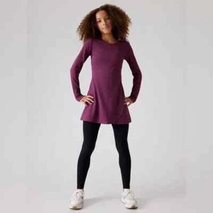 New Athleta Girl L/12 Chit Chat Long Sleeve Dress Size Large Aubergine - Picture 1 of 7