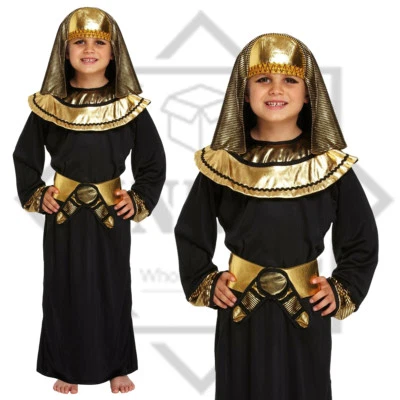 Boys Egyptian Pharaoh Fancy Dress Costume Black Outfit Kids School Book Week - Image 1 of 3