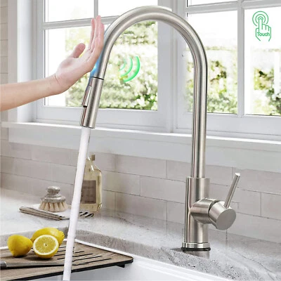 SENLESEN Automatic Touch Sensor Kitchen Faucet W/ Pull Out Sprayer Nickel Stainless Steel