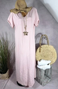 neu basic Maxi KLEID langes Jersey Tunika Italy Schlitze DUSTY ROSA 38 40 42 44 - Bild 1 von 6