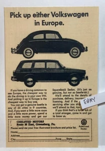 EARLY GREENSBURG PA. CHELSTED MOTORS BUY VW VOLKSWAGEN IN EUROPE AD NEW POSTCARD - Picture 1 of 1