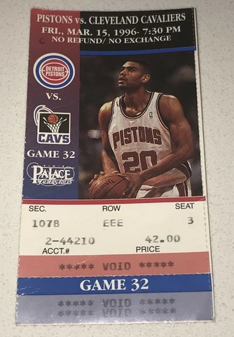Cleveland Cavaliers Cavs / Detroit Pistons 3/15/96 NBA Ticket Stub Auburn Hills Cover