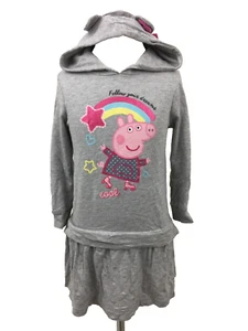 Girl's Dress Age 5 Years Peppa Pig Grey Hooded Pullover Long Sleeves Used F1 - Picture 1 of 11