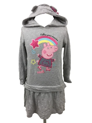 Girl's Dress Age 5 Years Peppa Pig Grey Hooded Pullover Long Sleeves Used F1 - Image 1 of 4