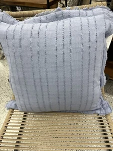 RALPH LAUREN OFFEN GEWEBT BLAU FRANSEN ÜBERWURF DEKORATIVES BETTKISSEN 20x20 NEU $120 - Bild 1 von 3