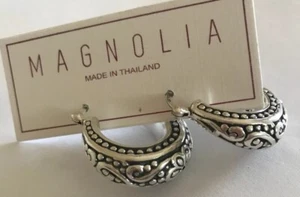 "Pendientes de aro de plata esterlina Magnolia hechos en Tailandia nuevos de 1""" - Imagen 1 de 8