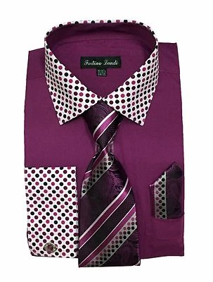 Nueva camisa de vestir de moda de alta calidad para hombre con corbata y pañuelo puño francés FL630 Foto 1 de 3