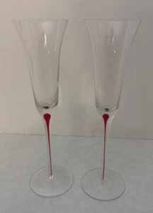 Set of (2) - Pier 1 - Red Filament Teardrop - Fluted Champagne Glasses - 10.5" T - Picture 1 of 3