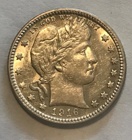 1916-d  Barber silver Quarter  , AU, scarce Cover