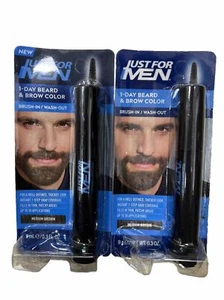 LOT OF 2 Just for Men One Day Beard & Brow Color Temporary Dye Medium Brown NEW - Picture 1 of 1