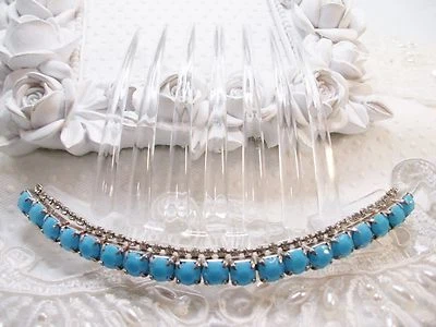 Clear Swarovski elements Vintage Turquoise crystals Southwest Equestrian Comb - Image 1 of 4