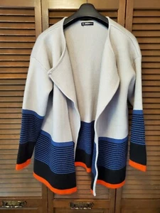 Shein Knit Open Cardigan Sweater Beige w/ Blue Stripes One Size Loose Fit - Picture 1 of 5
