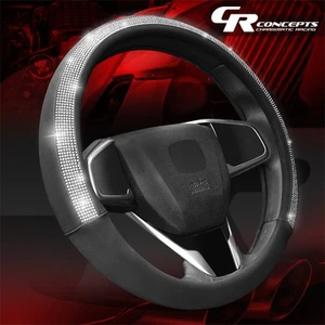 1pc Black Synthetic Leather Diamond Insert Style 14.5-15" Steering Wheel Cover - Picture 1 of 6