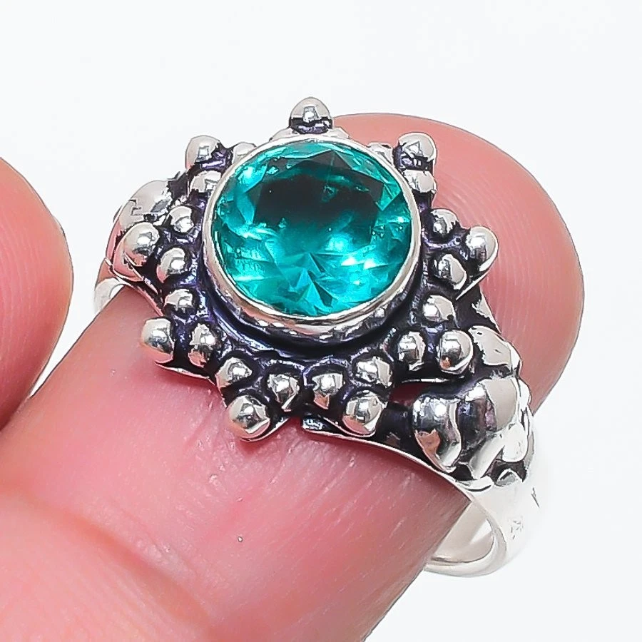 Anillo de plata de ley 925 hecho a mano con piedras preciosas de turmalina Paraiba de todos los tamaños para regalo Foto 1 de 1