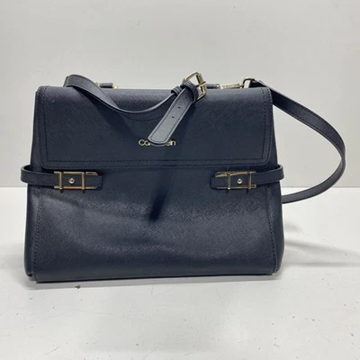 Calvin Klein Women's Black Solid Gold Hardware Leather Satchel Top Handle Bag - Image 1 of 4