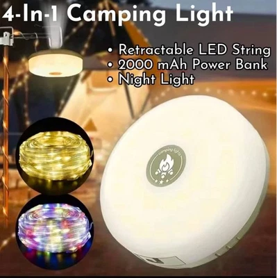 10M Portable Camping String Lights Retractable USB Rechargeable Lamps Waterproof - Image 1 of 4
