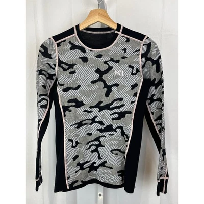 Blusa KARI TRAA Kongle manga longa camada base mistura de lã camuflagem cinza tamanho  - Imagem 1 de 4