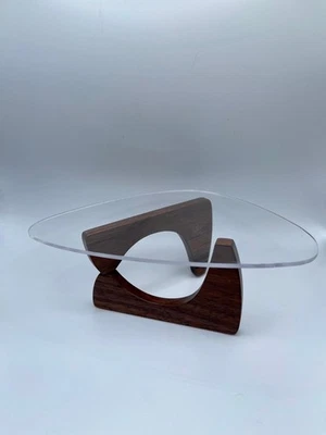 1:6 Scale Miniature Coffee Table, Triangle Top MCM Mid Century Modern, Brown - Image 1 of 4