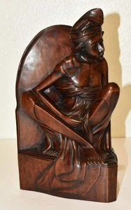 Vtg Bali Hard Wood Carved Thoughtful Young Man Indonesian Art Corner Statue 10" - Picture 1 of 17