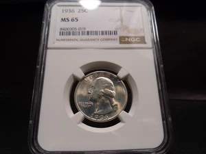 1936 MS65 Washington Silver Quarter NGC Certified Gem - White/Light Gold Hue - Picture 1 of 8