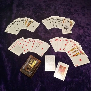 Vtg WWII 1935 1942 KEM miniature small 2 3/4" PLAYING CARDS Leather Case EAGLE - Picture 1 of 17