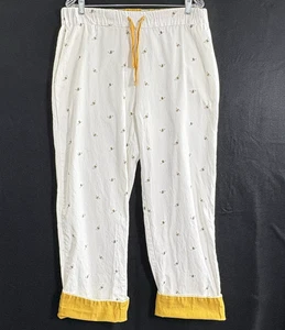 SOPHIE ALLPORT Women Bees Pajama Pants Sz L White Elastic Drawstring Waist 11-7 - Picture 1 of 12