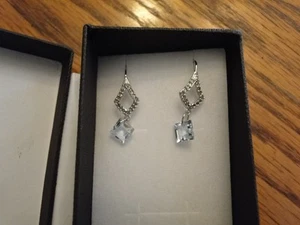 NIB EARRINGS W/ 2.80CTW GENUINE DIAMONDS & TOPAZES MADE IN WHITE GOLD - Picture 1 of 1