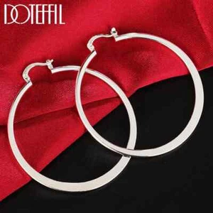 DOTEFFIL 925 Plata de Ley 55mm Redondo Suave Gran Círculo Pendiente Joyería - Imagen 1 de 6