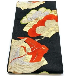 3839# Japanese Vintage Fukuro Obi Belt Kimono Fabric Silk Traditional Black - Picture 1 of 7