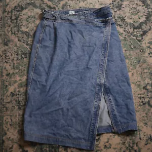 Vintage Denim Skirt 90s Size 14 High Waist Wrap Boho Grunge Calvin Klein CK 80s - Picture 1 of 19