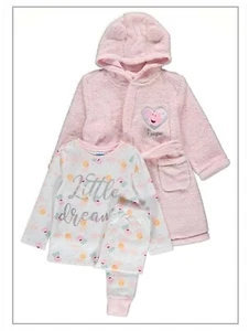 Girls Peppa Pig Pyjamas & Fleece Dressing Gown 3 Piece PJs Set 4-5 Years NEW - Picture 1 of 6