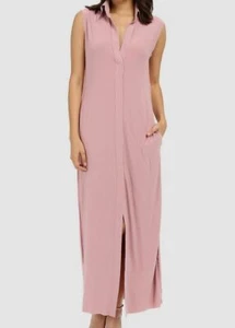 $259 Norma Kamali Women's Pink Sleeveless Collared Jersey Maxi Dress Size Small - Picture 1 of 5